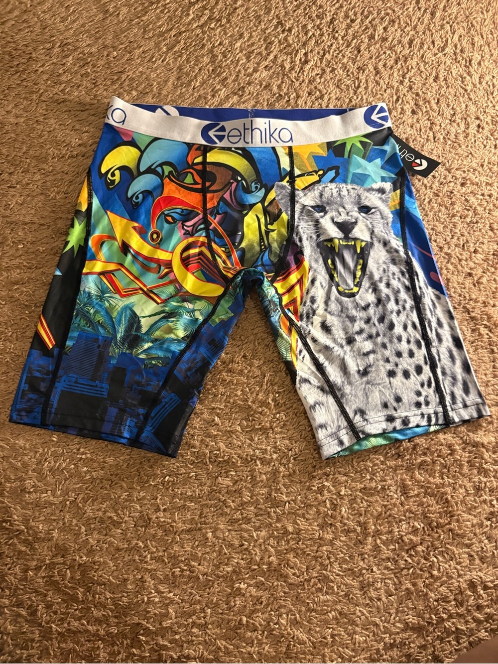 ethika Blue Multicolor Graphic Cheetah Print Boxer Briefs